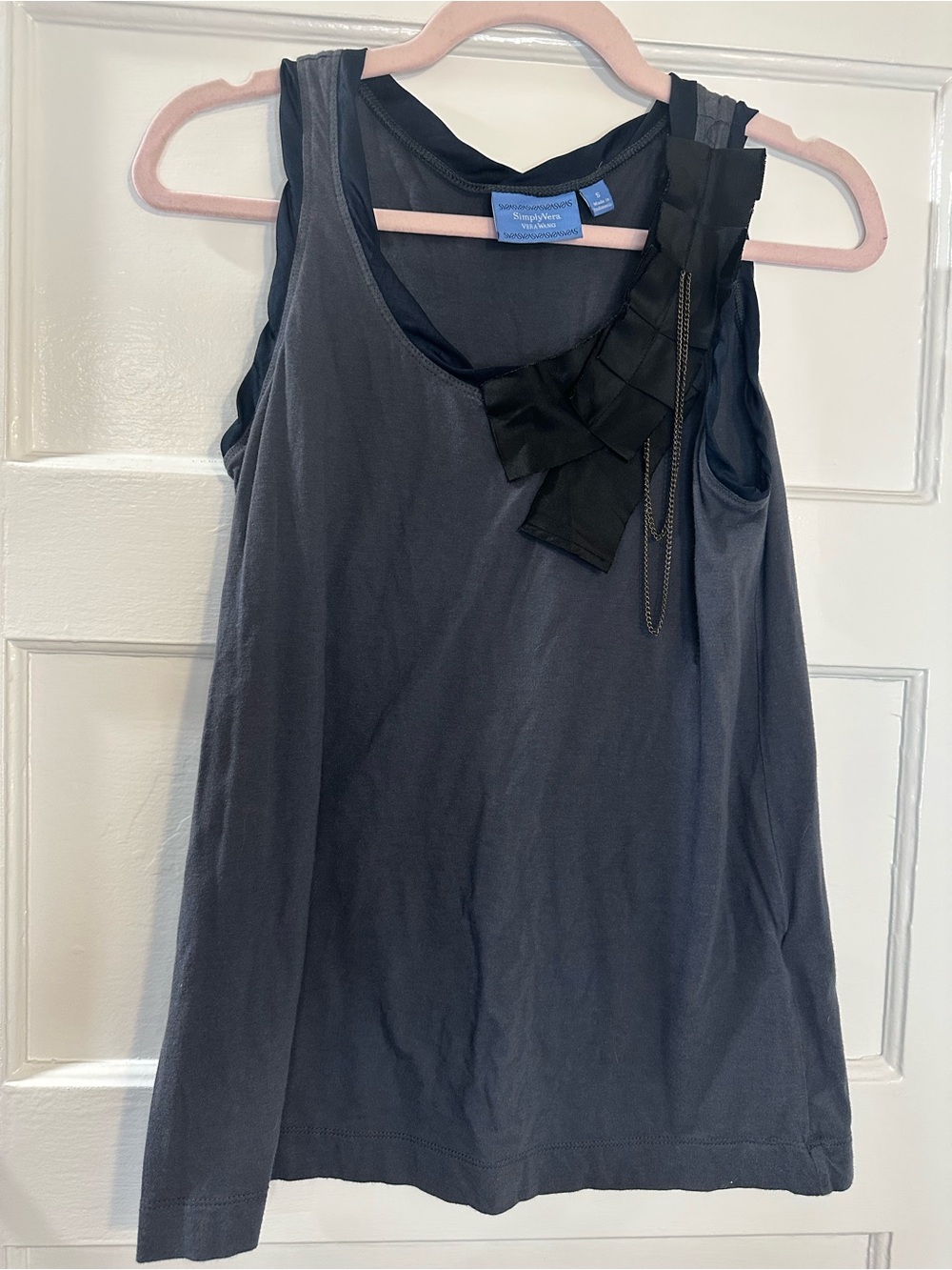 Simply Vera Vera Wang Navy Sleeveless Ruffle and Chain-Accent Tank Top